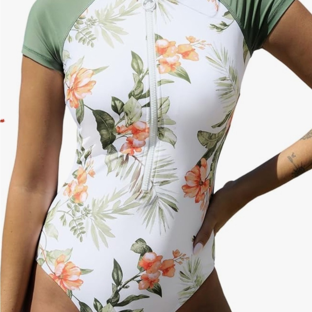 CUPSHE One Piece Swimsuit  Mock Neck Zipper Short Sleeve Bathing Suit. Size XL - Picture 6 of 9